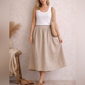 Vintage Marc Ware 100% Linen Maxi Skirt Neutral Made in USA Boho pockets medium